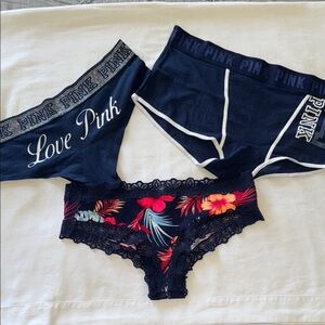 PINK Victorias Secret Medium Blue Cheeky Panties & Large Boyshort Cotton Panty